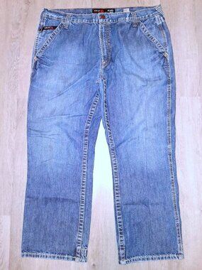 Ariat FR M4 Relaxed Boot Cut Jeans Men's Size 40/30 Distressed Denim Western
